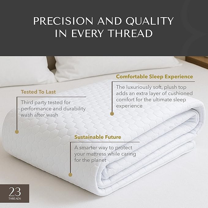 23 Threads X161 Series Padded, Plush, Soft, Luxurious, Waterproof Noiseless Mattress Protector Cover, Fitted, with Ctrl+Z Technology, 13 Inch Deep, TwinXL