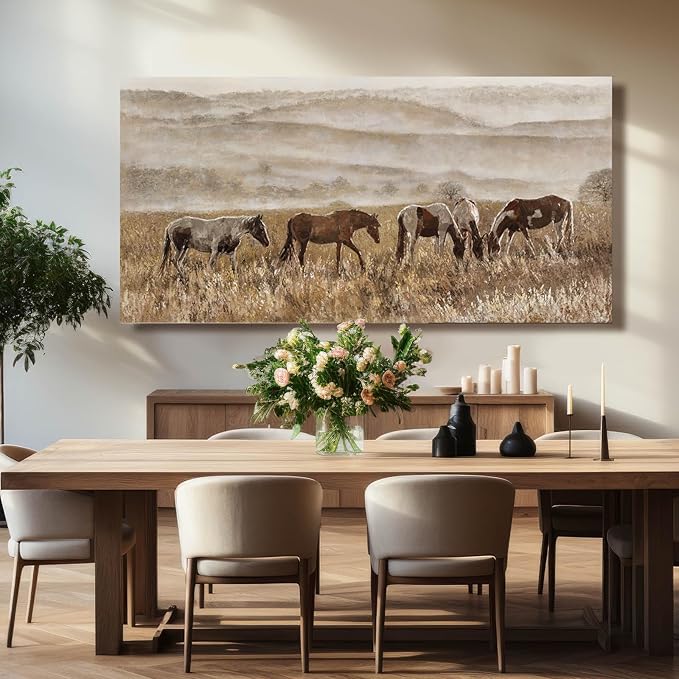 VAYIMDH Landscape Wall Art Print Animal Canvas Wall Picture Wall Decorations for Bedroom 24"x48" Beige and Gold Hanging Art Posters for Office
