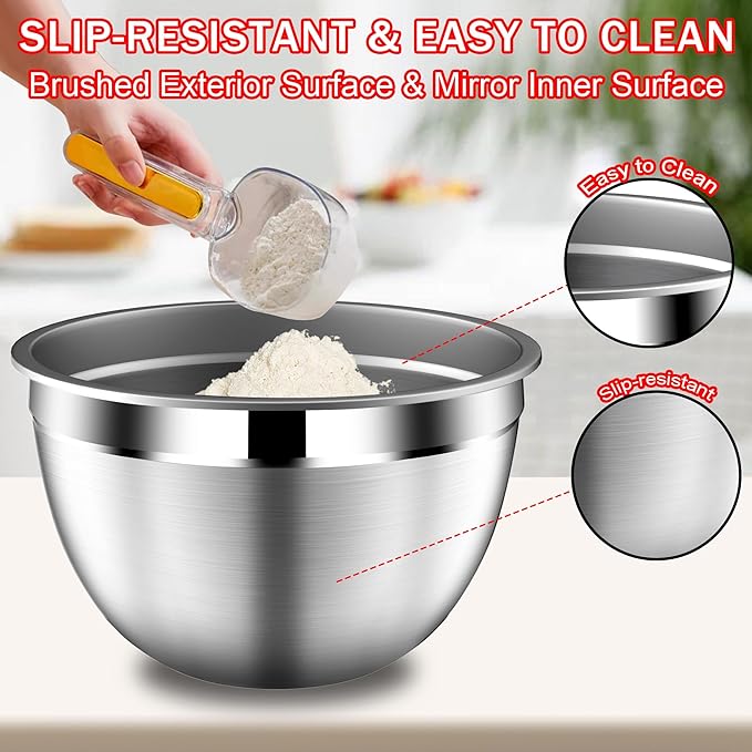 Mixing Bowls with Strainer, Mixing Bowl with Lids Set, Stainless Steel Mixing Bowls, Kitchen Gadgets 2025 Salad Bowls with Strainer for Mixing & Preping & Baking, Multicolor