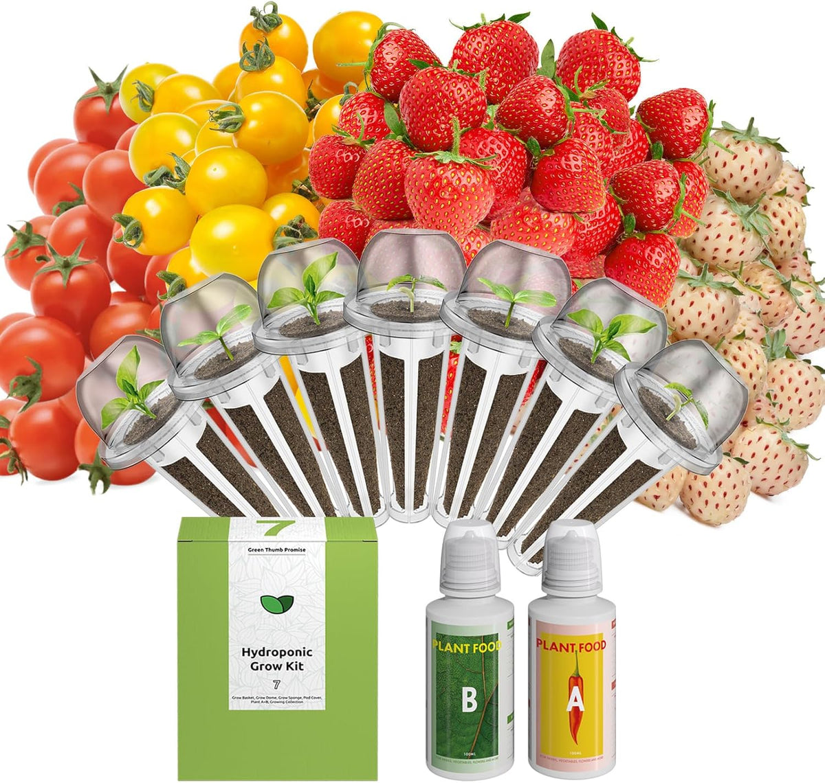 inbloom Fruit Seed Pod Kit for AeroGarden, Ahopegarden Hydroponics Growing System, 7-Pods (350 Seeds+, Include Red Cherry Tomato, Golden Cherry Tomato, White Strawberry, and Red Strawberry)