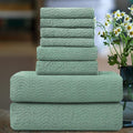 Ultra Soft 8 Piece Textured Bath Towel Set for Bathroom Shower Pool, Kitchen, Quick Dry, Lightweight Highly Absorbent - 2 Oversized Bath Towel Sheets, 2 Hand Towels, 4 Washcloths - Light Green