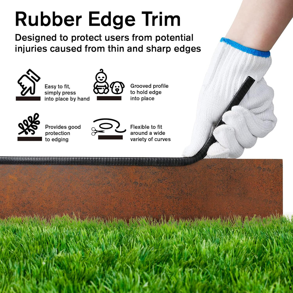 Worth Garden 6-Pack Cor-Ten Steel Landscape Edging with Black Protection Strips - Rust Patina Finish 40" L x 5.5" H (20Ft Total) - Hammer-in 14-Gauge Metal Corten Lawn Yard Edging Border w/ 7 Clips