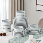 LIANYU Plates and Bowls Dinnerware Sets for 8, 24 Piece Stoneware Tableware Dishes Set Includes Dinner Dessert Plate Cereal Bowl, Rustic Terracotta Underside, Dishwasher & Microwave Safe, Lucent White