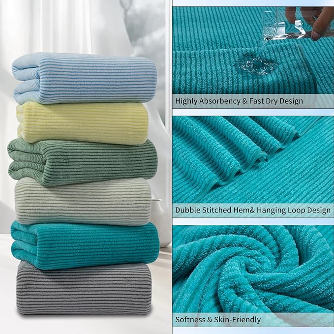 8-Piece Premium Towel Set for Bathroom|2 Oversized Large Bath Sheet,2 Hand Towels,4 Washcloths|Soft Cozy Highly Absorbent Fast Dry Microfiber Shower Towel Set for Hotel Bathroom Essentials,Turquoise