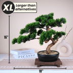 Artificial Bonsai Tree 16" Tall with Realistic Wood and Ceramic Pot Fake Plants Juniper Pine Zen Faux Plants for Home Bedroom Japanese Decor