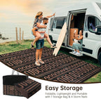 Beeiva Outdoor Rug 8x10 Patio Waterproof, Reversible 8x10 Outdoor Rug for Patio, Washable Outdoor Plastic Straw Rug for Deck, Balcony, Backyard, Porch, Camping, Picnic - Black/Brown