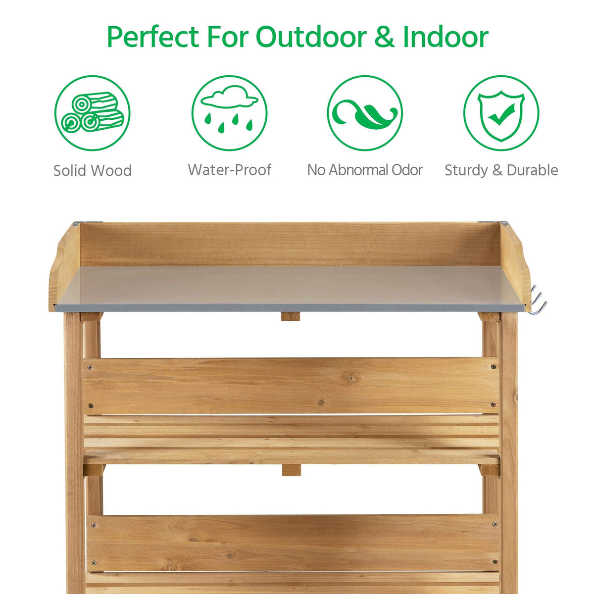 Yaheetech Potting Bench Outdoor Console Table w/3-Tier Storage,Natural Wood