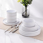 GBHOME Dinnerware Set for 4, 12 Piece Speckled Plates and Bowls Set with Glazed Bottom, Chip & Scratch Resistant Stoneware Plates Sets, Dishwasher & Microwave Safe Dishes (White, Service for 4)