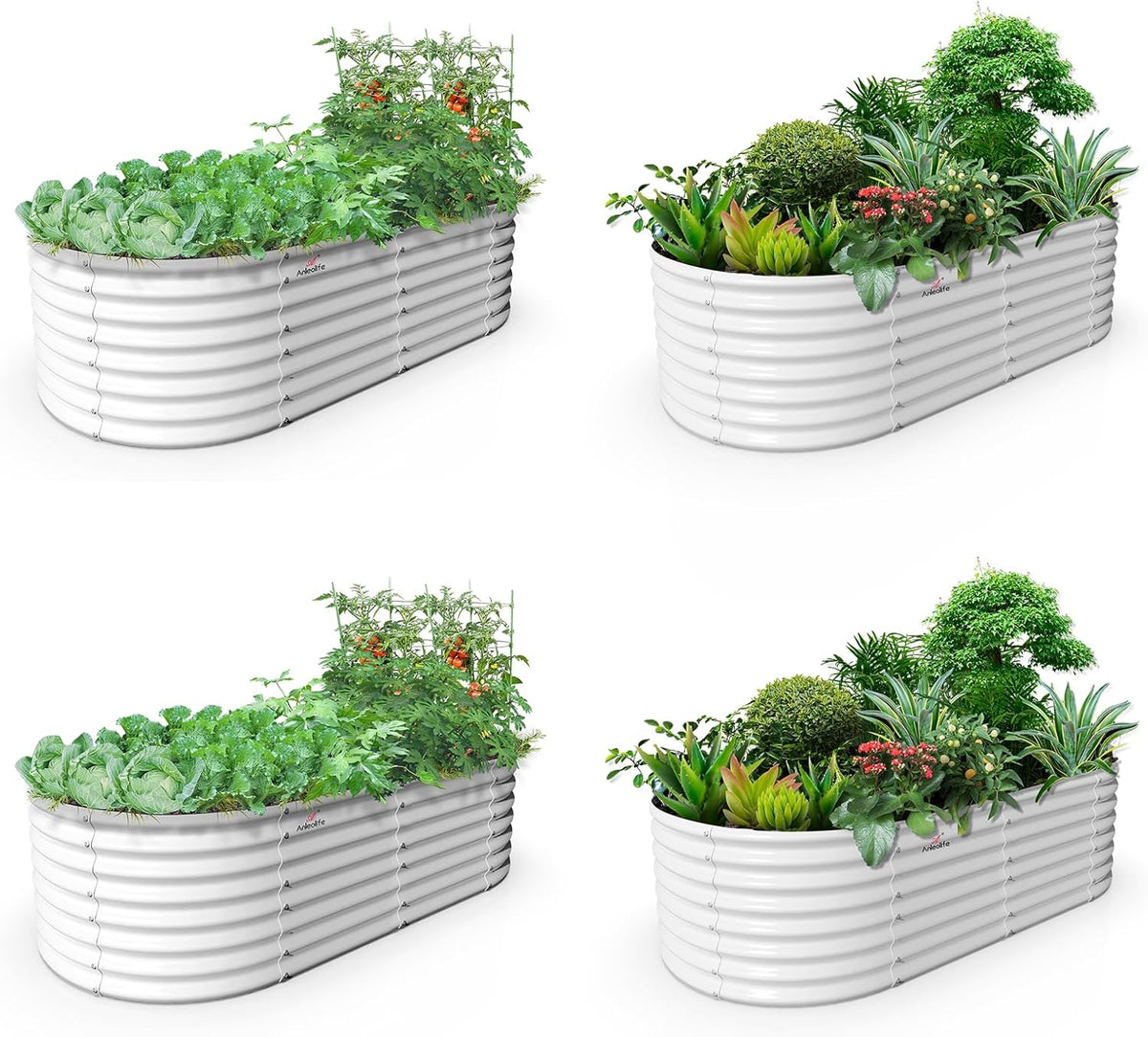 A ANLEOLIFE 4-Pack 6X3X2ft & 8X4X2ft Deep Root Galvanized Raised Garden Beds Outdoor for Planting Vegetables Flowers Herb, Antique White