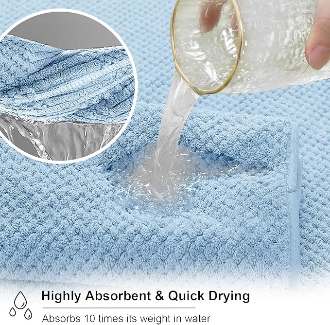 8 Piece Large Blue Family Bath Towel Set-2 Oversized Bath Towel Sheets,2 Hand Towels,4 Washcloths-600GSM Soft Highly Absorbent Quick Dry Beach Chair Towel Woven Towels for Bathroom Hotel and Spa