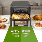 Elite Gourmet EAF1055D Dual Zone Air Fryer Oven, 11QT. Capacity with Divider, Sync Finish, Dishwasher Safe Basket, 10 Preset Functions, 1600-Watts, with Recipe Booklet, Black