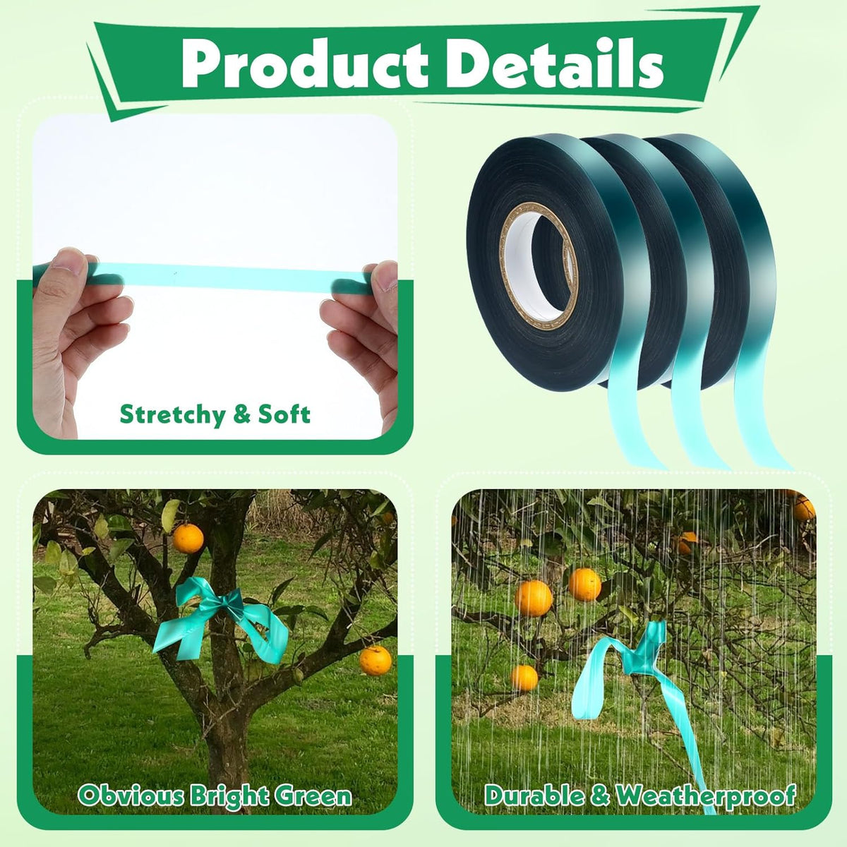 24 Pcs Stretch Tie Tape, 150 Feet x 1/2" Wide Reusable Garden Plant Ties Green Tapes for Plants, Thick Garden Vinyl Stake Ribbon for Branches Flowers Tomatoes Indoor/Outdoor/Greenhouse