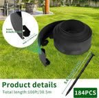 4 in x 100 Ft Garden Landscape Edging, No Dig Garden Edging Border Kit with 184 Pcs Spikes for Flower Bed Lawn Yard Grass Black