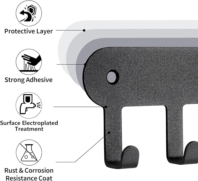 2 Pack Key Holder for Wall,Key Hooks with 10 Hooks,Key Holder Wall Mount Self Adhesive, Key Rack for Wall No Drill for Living Room, Kitchen, Bathroom, Garage (Black)