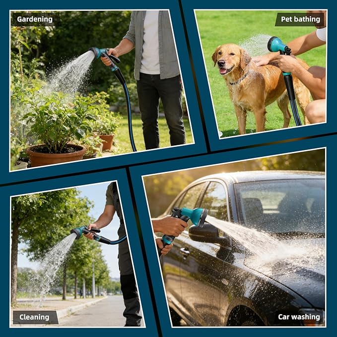 25FT Garden Hose with 10 Function Sprayer: Water Hose Lightweight Durable All-Weather - Flexible Kink-Free Hose 5/8" - Pressure Washer Hose for Garden, Car Washing, and Outdoor Cleaning