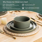 GBHOME Ceramic Dinnerware Sets for 4, Stoneware Plates and Bowls Sets, Chip and Scratch Resistant Dishes, Dishwasher & Microwave& Oven Safe Dishes sets, Reactive Glaze-Green