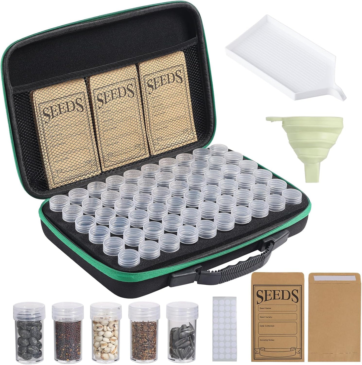 Seed Storage Box, Portable Seed Saving Box, Sturdy Seed Organizer Kit Seed Envelopes Funnel Label, Seed Container for Flower Plants Vegetable Seed, M-60 Slots