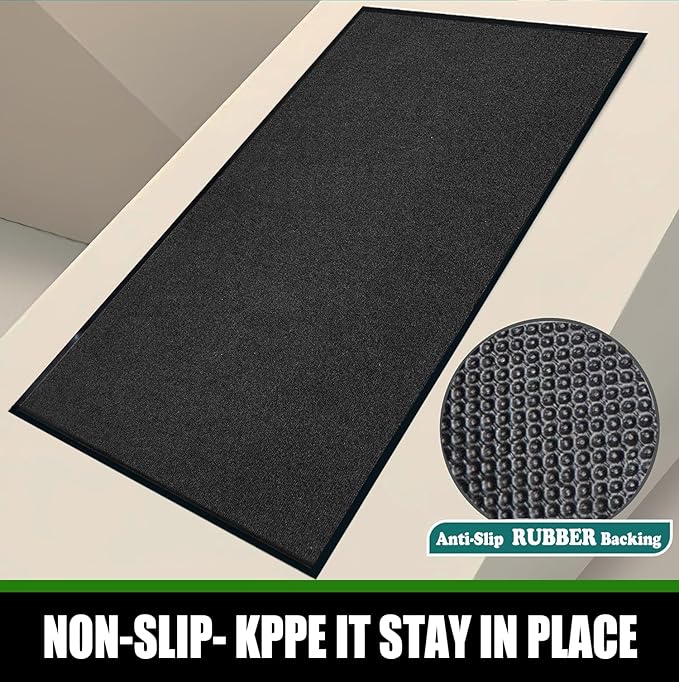 Commercial Grade Entrance Mat 3x5Ft Brush Step Entrance Rug with Striped Pattern&Rubber Border Indoor Outdoor Low Profile Rubber Entry Carpet Mat for Hallway,Home,High Traffic Area,Black