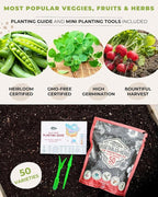 50 Tactiko Survival Vegetable, Herb & Fruit Seed Kit - U.S.A. Harvested Varieties - 37,000+ Non-GMO Heirloom Seeds - Emergency Seed Vault in Waterproof Mylar Bag - Long-Term Storage