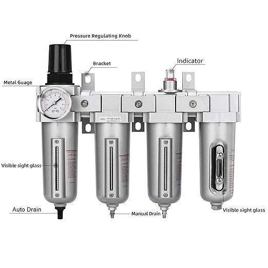 NANPU 1/2" NPT Industrial Grade 4 Stage Air Drying System - Double Particulate Filters, Coalescing Filter, Desiccant Dryer & Air Regulator, Metal Bowl, Auto Drain, for Paint Spray＆ Plasma Cutter