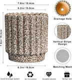 Ceramic Plant Pots - 7.6 Inch Ceramic Planters with Drainage Hole, Fluted Round Planter for Indoor Plants, Decorative Flower Pots Outdoor, Desk Decor, Garden Gifts, Leopard Print White