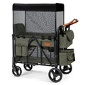 Wagon Stroller for 2 Kids, High Seat & 5 Point Harness, Foldable All-Terrain Wagon for Toddler with Canopy, Parent Organizer, Shoulder Bag, Adjustable Handlebar, Ultimate Double (Green)