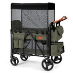 Wagon Stroller for 2 Kids, High Seat & 5 Point Harness, Foldable All-Terrain Wagon for Toddler with Canopy, Parent Organizer, Shoulder Bag, Adjustable Handlebar, Ultimate Double (Green)