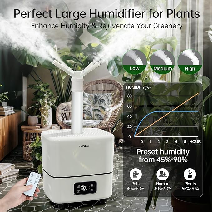 Humidifier Large Room, 30L/7.93Gal Large Commercial Humidifier 5000 sq.ft, Top-Fill Whole House Humidifiers with Extension Tube, 3 Mist Mode, Timer – Ideal for Plants, Office, Warehouse & Greenhouse