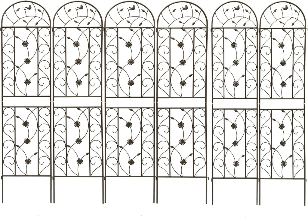 6 Pack Metal Garden Trellis 86.7" Tall Outdoor Climbing Plant Support for Roses, Flowers, Rustproof Durable Black Galvanized Tube, Lawn Garden Fence Decor Screen (6, Brown-86.7" H)