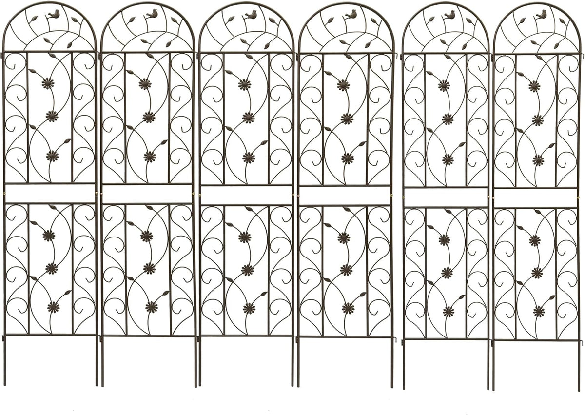 6 Pack Metal Garden Trellis 86.7" Tall Outdoor Climbing Plant Support for Roses, Flowers, Rustproof Durable Black Galvanized Tube, Lawn Garden Fence Decor Screen (6, Brown-86.7" H)