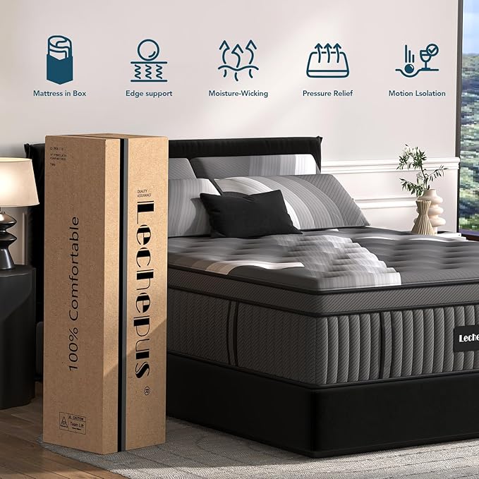 Twinxl Mattress - Lechepus 14" Plush Memory Foam Hybrid Mattress in Box with Individual Pocket Spring for Pressure Relief & Motion Isolation, Premier Comfort Sleep, Fiberglass Free & 180 Night Trail