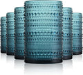 Hobnail Drinking Glasses Set of 6, Vintage Colored Glassware 14.5oz, Tall Beverage Glass Cups for Water, Juice, Cocktail (Blue)