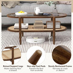 MAT EXPERT Rattan Coffee Table, 2 Tier Boho Oval Living Room Table w/Glass Tabletop Wood Frame & Storage Shelf, 40’’L Mid Century Modern Tea Table, Center Table for Living Room Home Office, Brown