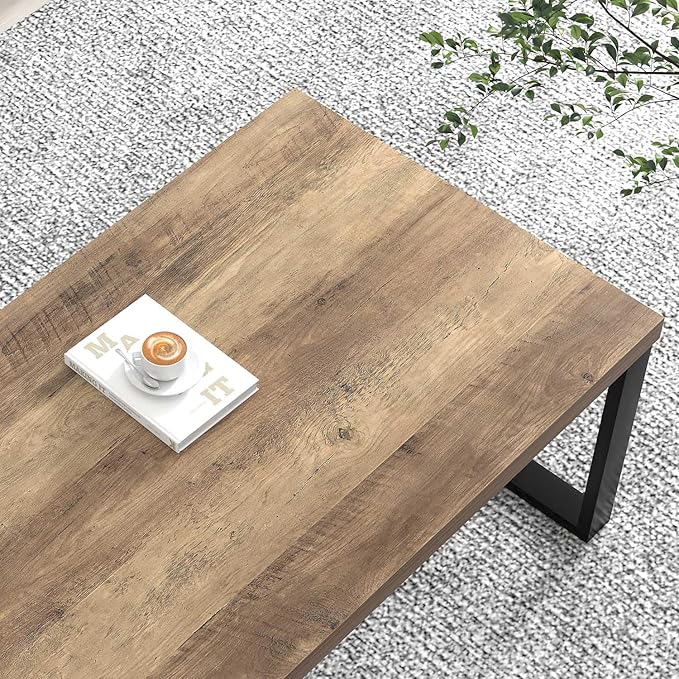 EXCEFUR Coffee Table, Modern Wood and Metal Living Room Table, Industrial Rectangle Center Table for Home Office, Rustic Oak, 47 Inch