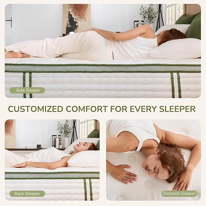 Queen Mattress, 12 Inch Innerspring Queen Size Hybrid Mattress with Individually Pocket Innerspring for Cool Motion Isolation & Silent Sleep, Pressure Relief, Edge Support,Medium Firm