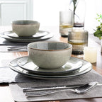 AmorArc Ceramic Dinnerware Sets for 8, 24 Pieces Handpainted Stoneware Plates and Bowls Set, Scratch Resistant Dishes Set, Dishwasher & Microwave Safe, Reactive Color