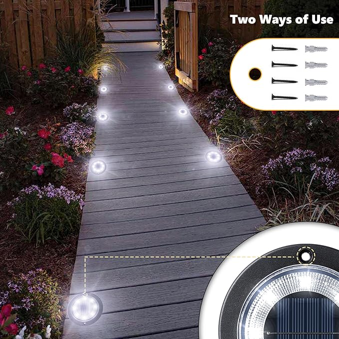 Flacchi Solar Ground Lights - Solar Powered Lights Outdoor Solar Disk Light Waterproof Landscape Light for Patio Yard Pathway Walkway Driveway (Cool White, 12 Pack)