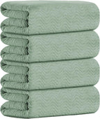 Green Bath Towel Set of 4, 35x70 Inches Oversized Bath Towels Extra Large Microfiber Shower Towels Textured Ultra Soft Absorbent Quick Dry Towel Bath Sheets for Adults Bathroom Hotel Spa