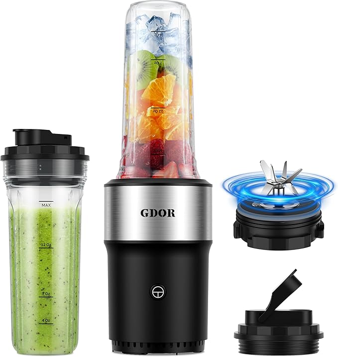 GDOR Blender for Smoothies, 900W Personal Blender with 2 * 24Oz BPA-Free To-Go Cups For Smoothies Milkshakes,and Juices,Healthy Recipe,Black