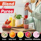 Mueller Multistick 800W 5-in-1 Immersion Blender Handheld, 12 Speed Hand Mixer - Turbo Boost, Heaviest Duty Copper Motor, Titanium Blades Hand Blender, Milk Frother Wand, Red Kitchen Accessories
