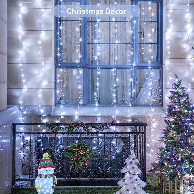 JMEXSUSS 300 LED 9.8x9.8Ft Curtain Lights Indoor with Remote, White Christmas Lights Plug in, 8 Modes White String Lights for Bedroom Wall Wedding Reception Dorm Party Backdrop Window Outdoor Decor