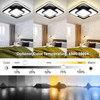 62W Dimmable LED Flush Mount Ceiling Light Fixture with Remote Control, 3000K-6500K 3-Color Chandelier Modern Lamp Black, 15.74inch Close to Ceiling Dining Room Bedroom Square Kitchen Lights