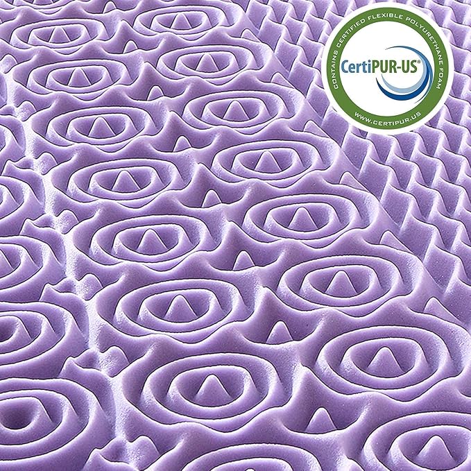 MUXHOMO 3.9 Inch 7-Zone Queen Mattress Topper, Egg Crate Foam Mattress Topper Queen Size for Back Pain, Lavender Cooling Gel Infused Bed Pad, CertiPUR-US and Oeko-TEX Certification (60"×80")