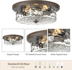 Large Industrial Flush Mount Ceiling Light, 16" 3-Light Modern Ceiling Light Fixture, Farmhouse Close to Ceiling Lighting,Hammered Glass Ceiling Light for Bedroom, Living Room, Kitchen Island