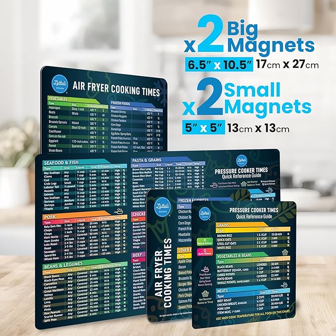 Air Fryer Magnetic Cheat Sheet Set - Air Fryer Accessories Cookbook - Pressure Cooker Magnet Sheet As Seen on The Today Show - Quick Reference Guide for Cooking and Frying (Black Bundle)