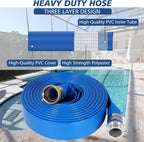 2" x 50 ft Backwash Hose for Swimming Pools, Heavy Duty PVC Lay Flat Water Discharge Hose,Durable Pool Drain Hose with Aluminum Pin Lug Fittings for Pump And Filters