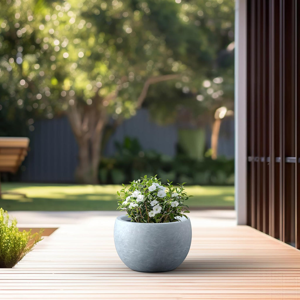 Kante 15.7" Dia Round Concrete Planter, Outdoor/Indoor Large Bowl Plant Pots with Drainage Hole and Rubber Plug for Garden Patio Balcony Home, Slate Gray