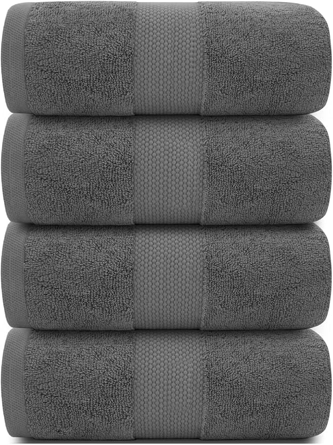 Luxury White Bath Towels Large - 100% Soft Cotton 700 GSM | Absorbent Hotel Bathroom Towel | 27 inch X 54 inch | Set of 4 | Gray