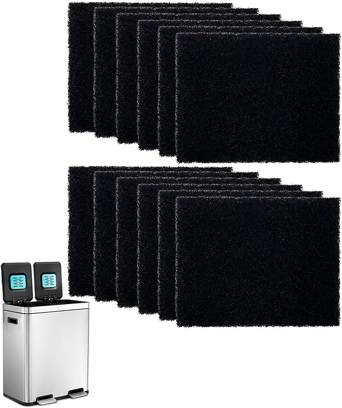 12 Pack Replacement Odor Absorbing Filter Refills for Home Zone Living Kitchen Trash Can, Activated Charcoal Deodorizer Compatible with Home Zone Living CleanAura Odor Control Compartments