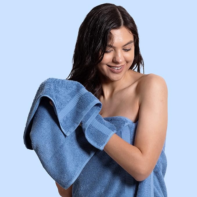 Chakir Turkish Linens Premium Cotton Absorbent Turkish Towels (Hand Towel - 4 Piece Wedgewood)